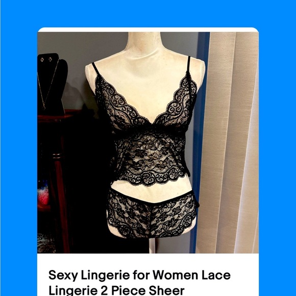 Sexy Lingerie for Women Lace Lingerie 2 Piece Sheer Matching Bra Panty Set - Picture 2 of 3